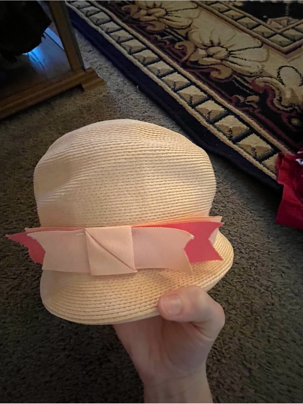 Vintage 1960s Women’s Straw Sun Hat with Pink Bow - Lightweight Summer Hat